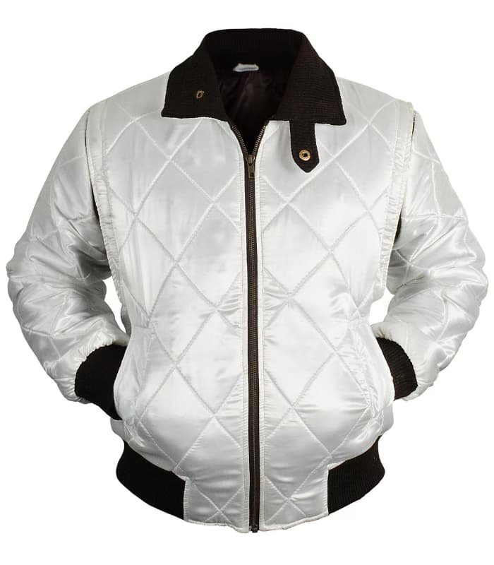 Drive Scorpion Rider Trucker Jacket - Ivory Satin, Embroidered Scorpion - Men's