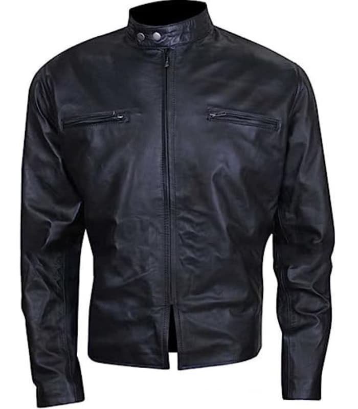 Mens Cafe Racer Retro Black Lambskin Leather Jacket