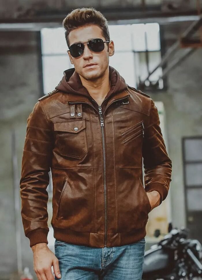 Brown Leather Biker Jacket Men's Brown Biker Jacket — free download